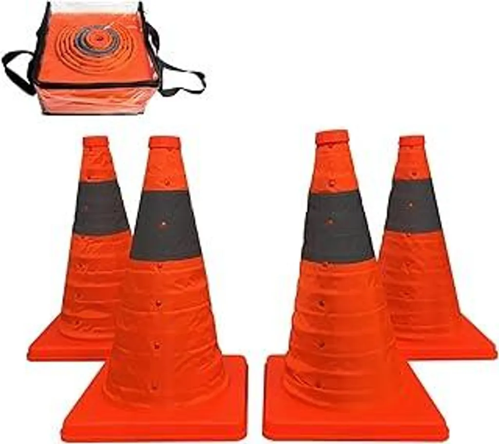 4 Pezzi Coni Stradali Pieghevoli 40cm Riflettenti per Parcheggio e Cantieri