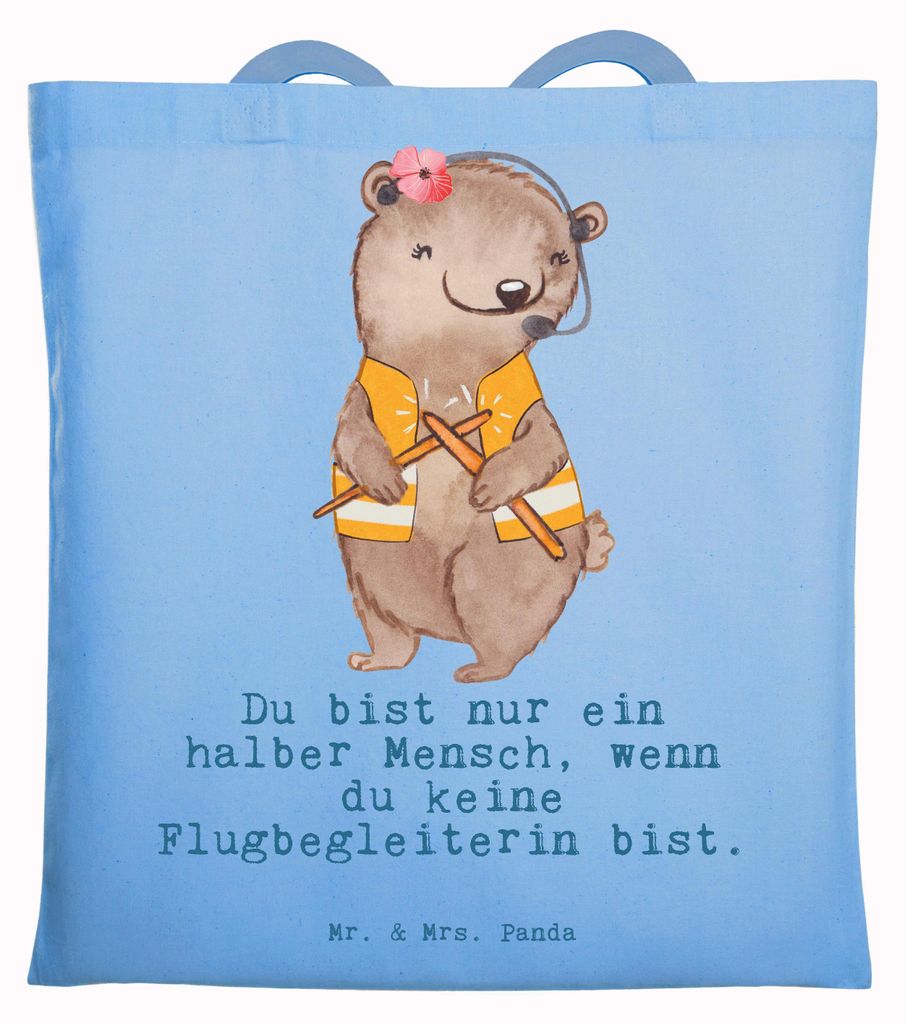 Mr. & Mrs. Panda Jutebeutel Flugbegleiterin Herz - Sky Blue - Geschenk, Tasche, Tote Bag, Spruch, Stewardess, Witzig, Beruf, universaltasche, Shopp...