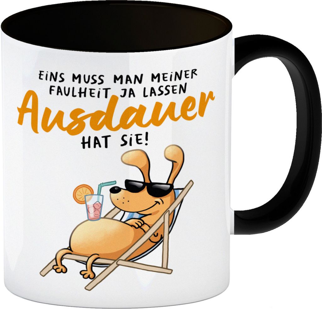 Fauler Hund Kaffeebecher in schwarz mit Spruch Meine Produktbild 