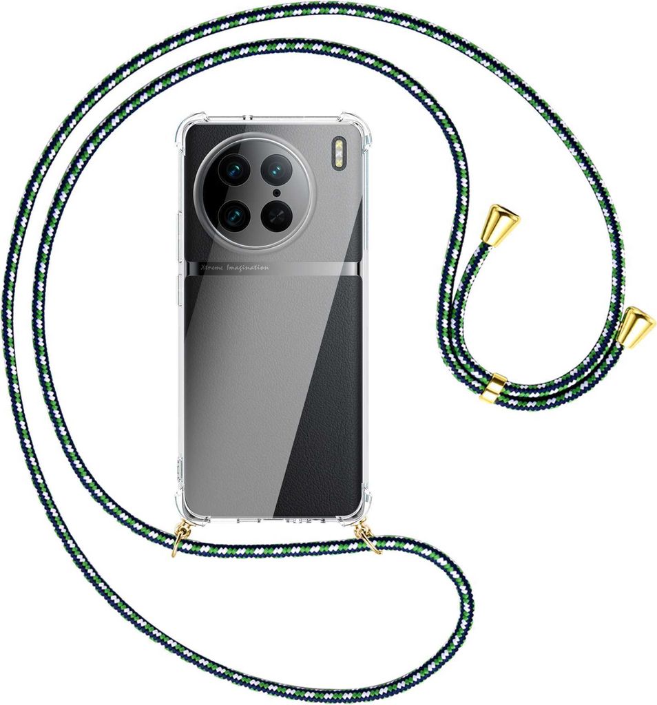 Handykette Backcover-Schutzhülle mit Band (Metall goldfarben) für vivo X90 Pro (V2242A, 6.78'') - grün/blau/weiß
