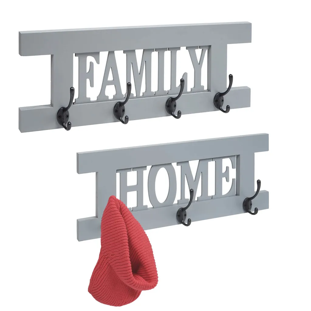 Decorazione Parete Vintage Home & Family Appendiabiti Grigio Blu