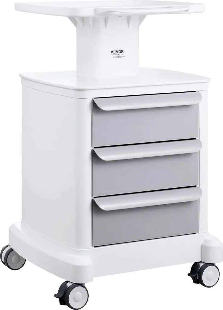 Chariot médical blanc à 4 niveaux avec 3 tiroirs et plateau Modèle C30