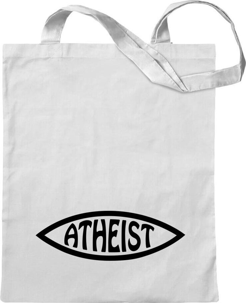 Kiwistar - Baumwolltasche - weiss - Atheist Fisch - Tragetasche Stoffbeutel Umhängetasche Langer Henkel