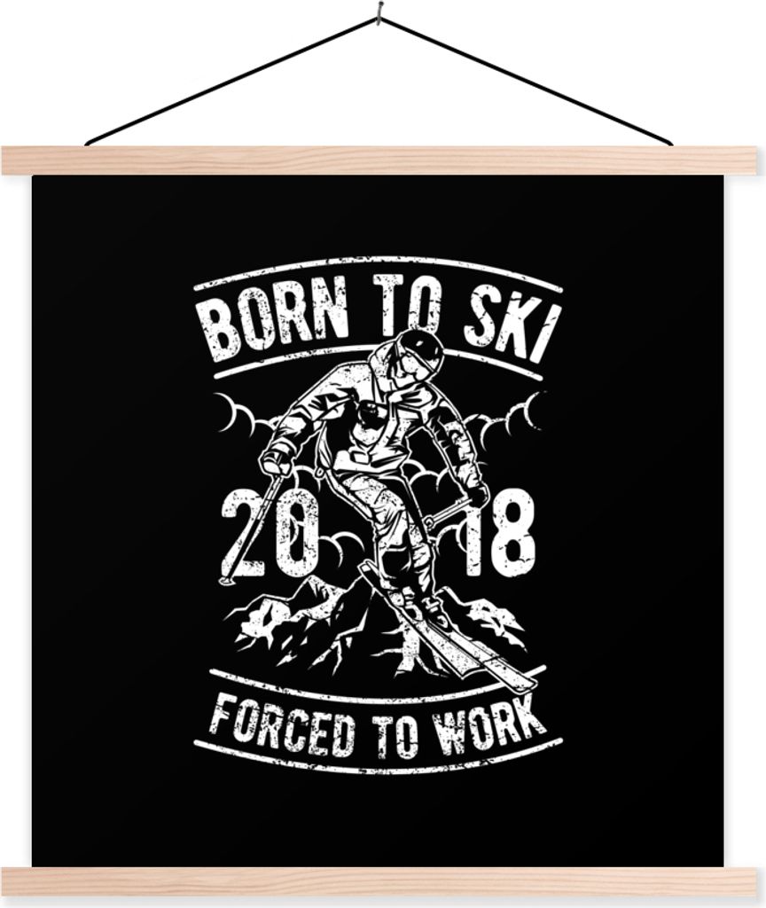 MuchoWow Textilposter Ski - Berg - Jahrgang 60x60 cm mit holzfarbenen Rahmen - Wanddekoration