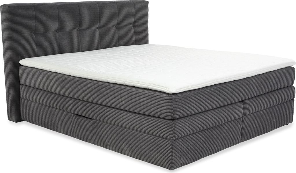 Boxspringbett 180x200 cm H3 Federkernmatratzen Bonell Topper Cord Dunkelgrau / 20038