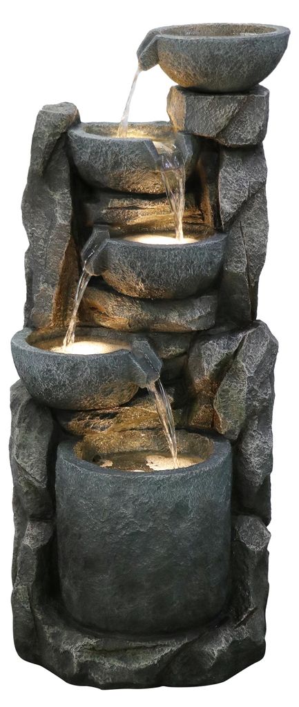 Dehner Gartenbrunnen Gresta, mit LED Beleuchtung, frostbeständig, solarfähiger Brunnen für Außen, 40.5 x 97.5 x 40.5 cm, Polyresin, schwarz