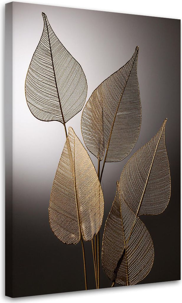 Leinwandbild Goldene Blätter Minimalismus 70x100 Feeby Grau bild für die wand bereit zum aufhängen