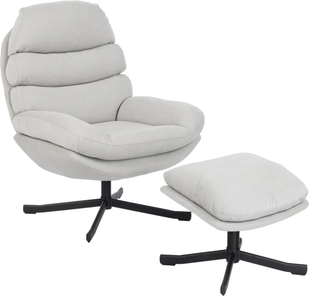 Fauteuil de salon avec pouf pour coin lecture et détente blanc crème