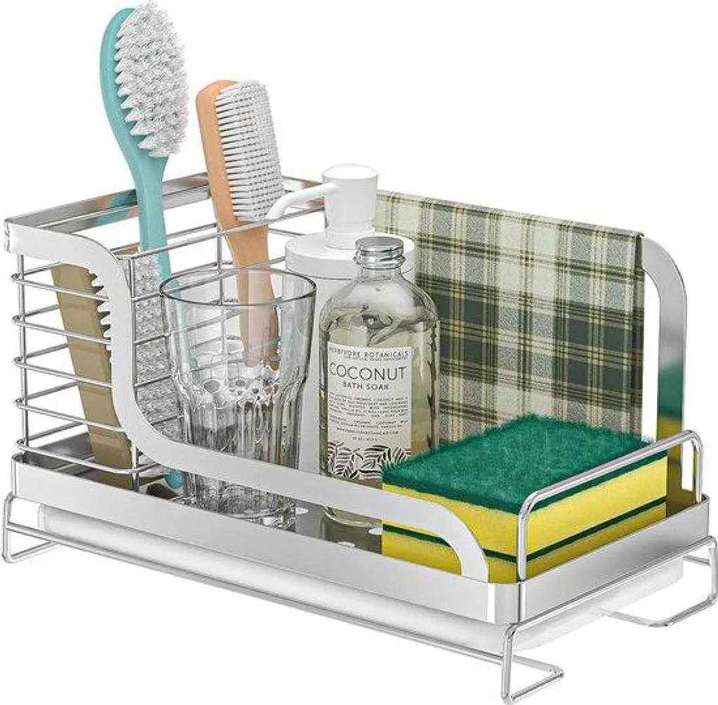Porte-éponge bois et inox avec bac amovible pour évier de cuisine