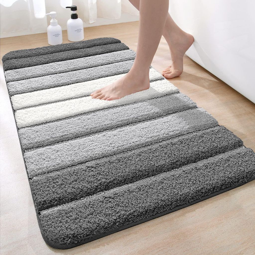 Rutschfeste Badematte 60 x 90 cm, weiche Badematte, saugfähige Badematte, waschbare Badematte für Bad, Dusche, Badewanne, grau
