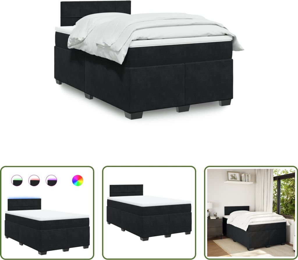 The Living Store Boxspringbett mit Matratze Schwarz 120x200 cm Samt
