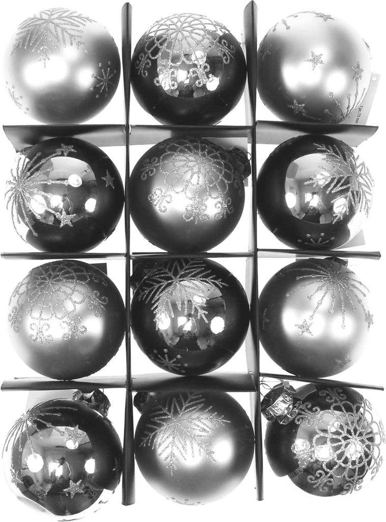 12 Christbaumkugeln Schneeflocke Flocke Glas Weihnachtskugeln Kugeln 75mm edel, Farbe:silber