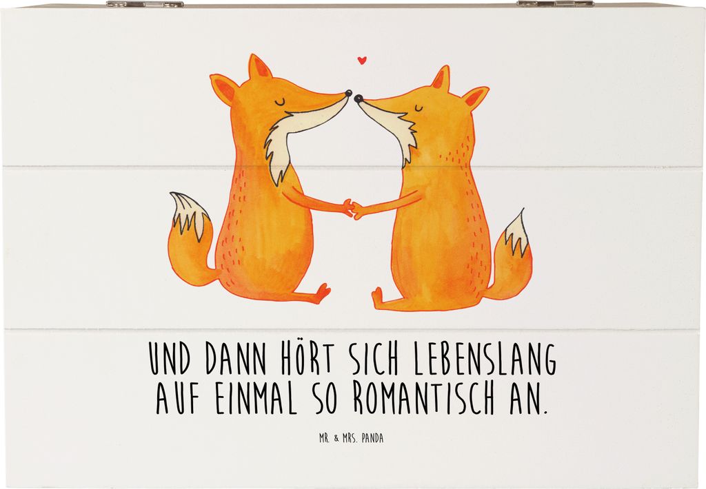 Mr. & Mrs. Panda Kiste Füchse Liebe 22 x 15 cm - Weiß - Geschenk, Schatzkiste, Freundin, Box, Fuchs, Partner, Geschenkbox, Holzkiste, mit Deckel,...