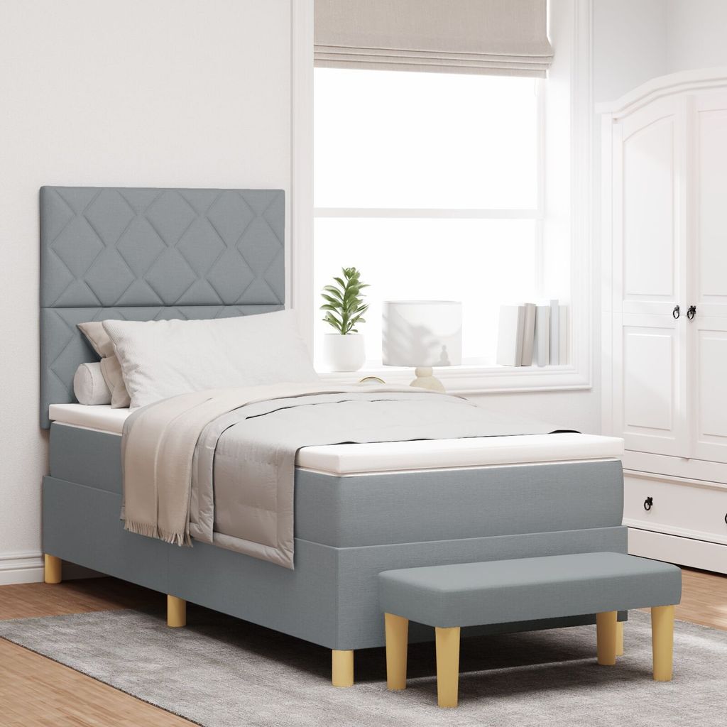 Boxspringbett mit Matratze & Bank Hellgrau 100x200 cm Stoff, Klassische Betten DesignMöbel Neu