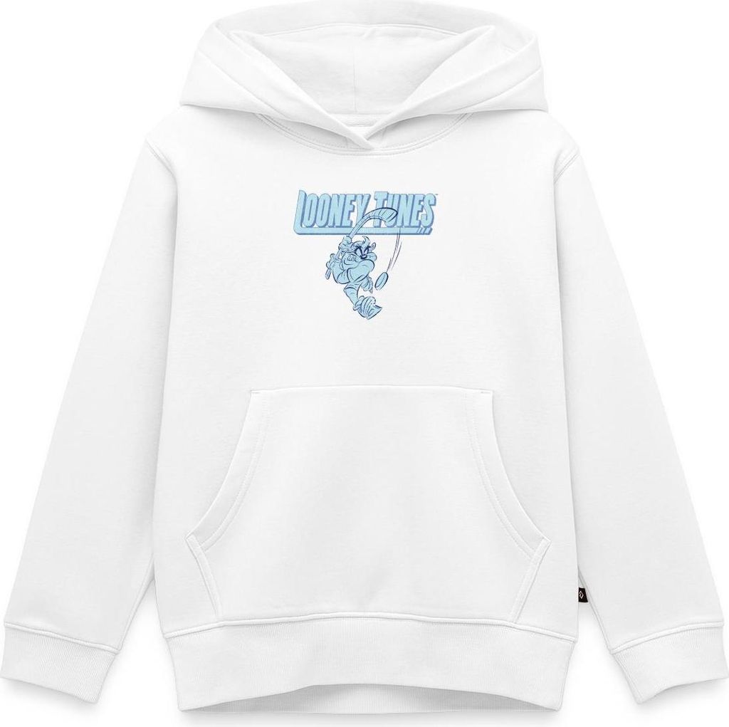 Spreadshirt Looney Tunes Eishockey Tasmanian Devil Kinder Premium Hoodie, 110/116 (4 Jahre), Weiß
