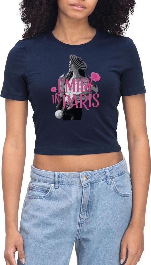 Spreadshirt Emily In Paris Emily Logo Mit Rosen Crop Top, XL, Light Navy
