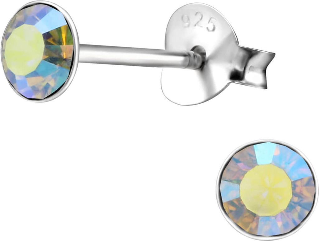 Ohrringe 925 Sterling Silber Ohrstecker mit Kristall 4mm in verschiedenen Farben Farbe - Aurora Borealis
