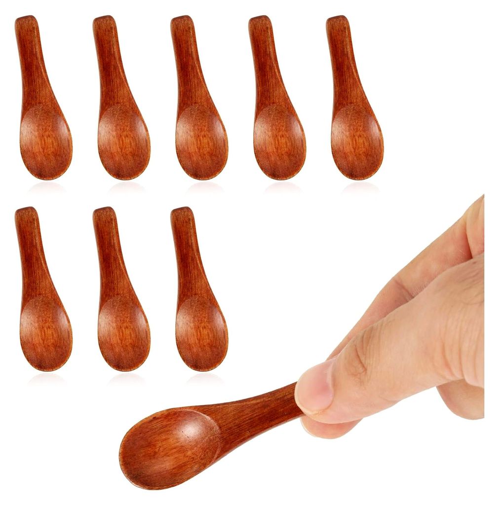 8 Stück Kleine Löffel für Gewürze, 6 cm Mini-Holzlöffel für Saucen, Zucker, Salz, Dips, Gewürze, Honig, Senf