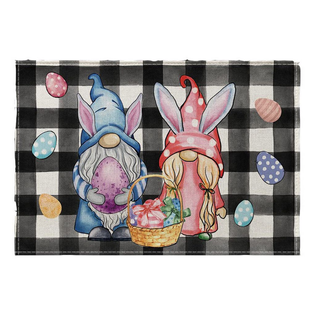 Tischläufer eleganter Cartoon Style Plaid Design Digitaldruck Frohes Ostern Süßes Kaninchenmuster Tisch -Stoff Dekoration Wohnkultur-A