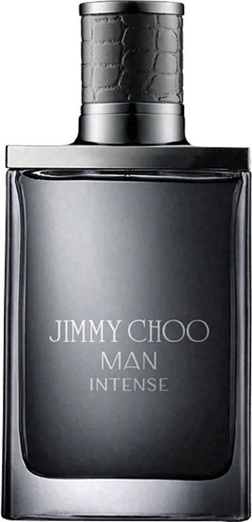 A studio shot of a bottle of Jimmy Choo Man Intense Eau de Toilette.