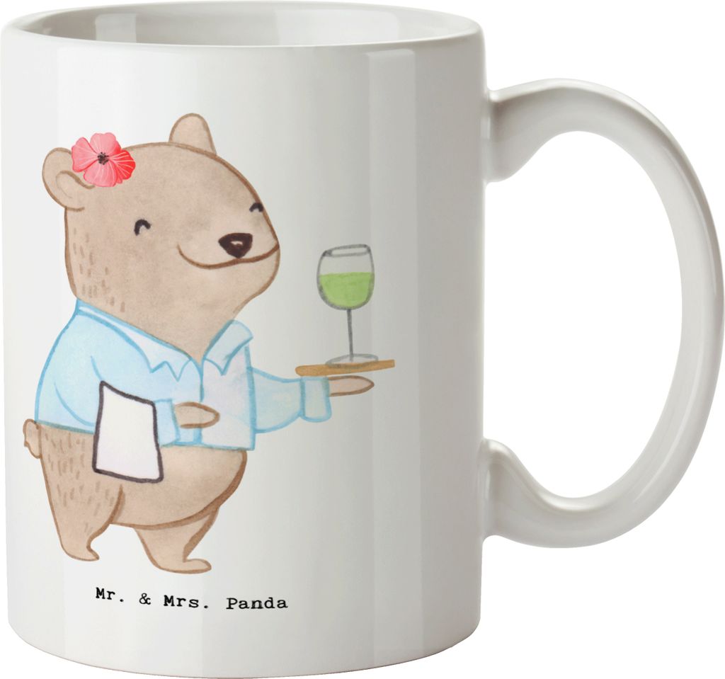 Mr. & Mrs. Panda Kaffeebecher Restaurantfachfrau Herz - Weiß - Geschenk, Tasse, Kaffeepott, Trinkbecher, Bedruckte, Kaffeetasse