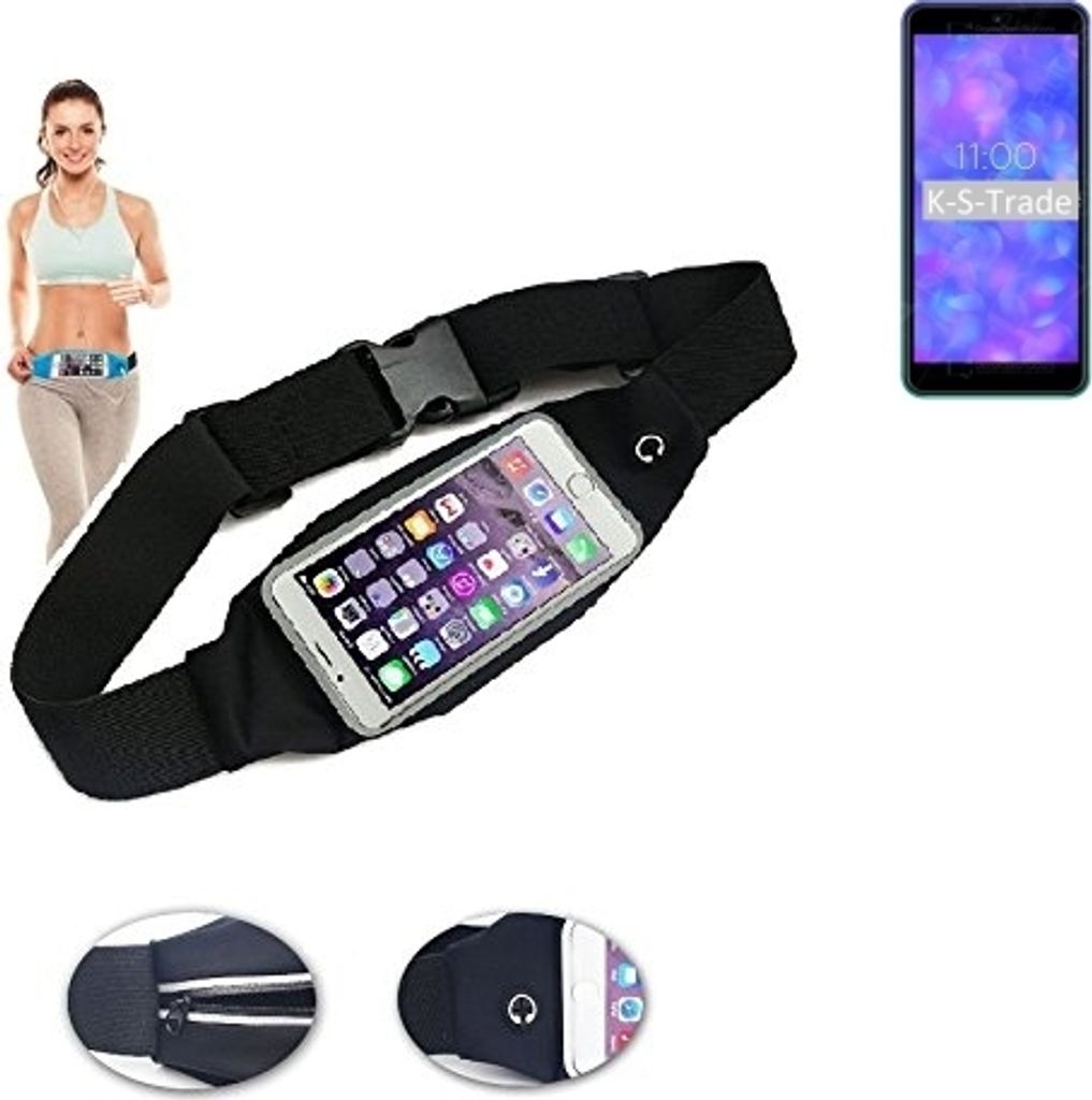 K-S-Trade Jogging-Armband kompatibel mit BQ Mobile BQ-5565L Fest Gürteltasche Umhängetasche Bauchtasche schwarz Sport Running Jogging Fitness Laufen