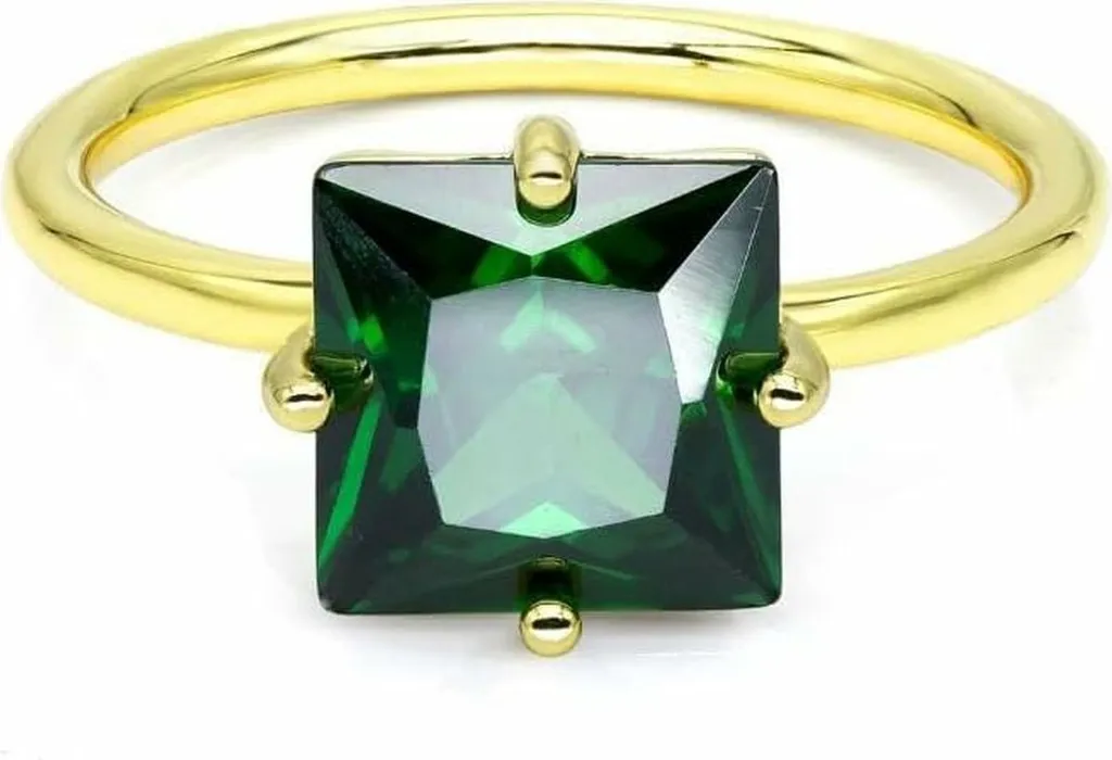 New Bling 9NB-0895-58 Anello in argento - Donna - Zirconi - Quadrato - 8 x 8 mm - Verde - Misura 58 - 1,76 mm - Argento - Placcato oro (placcato oro/oro su argento)