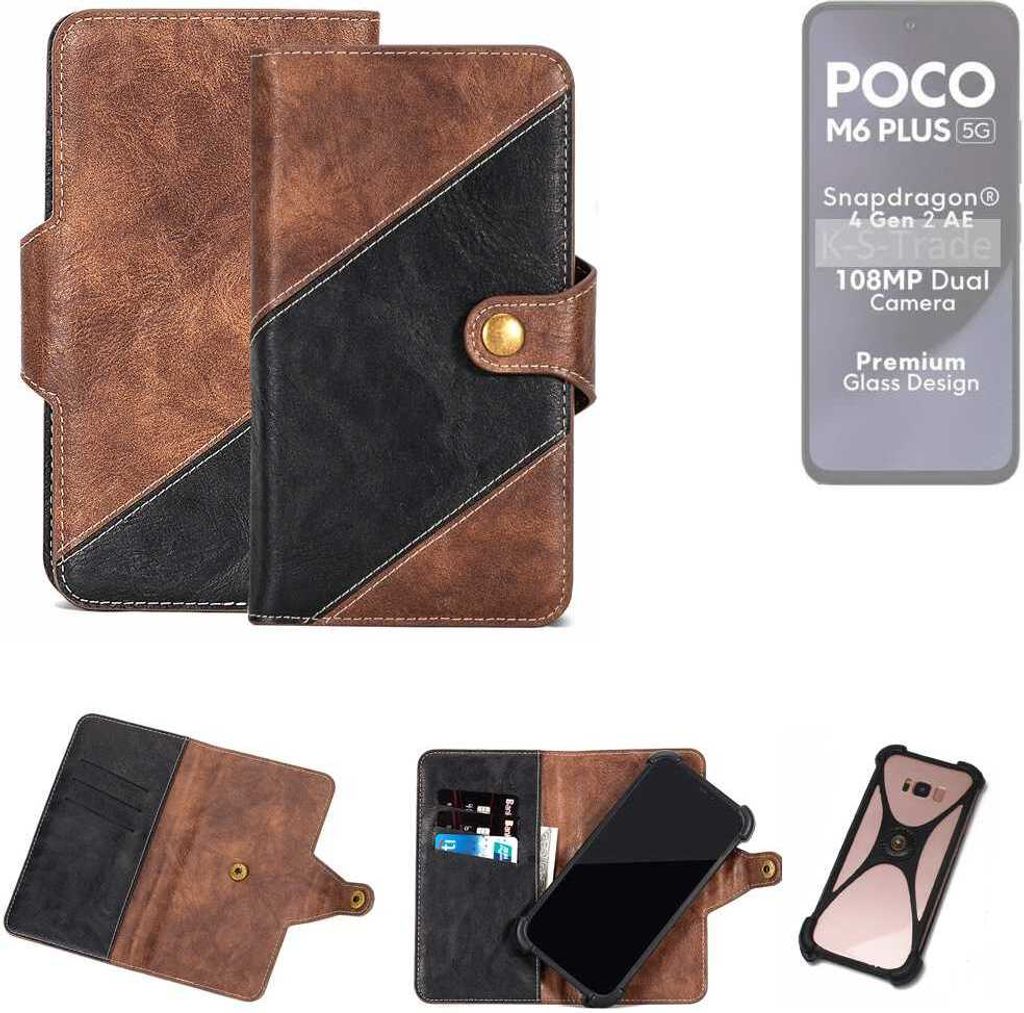 K-S-Trade Handyhülle Schutzhülle Bookstyle Case kompatibel mit POCO M6 Plus 5G Klapphülle Cover Hülle Schutztasche 1x