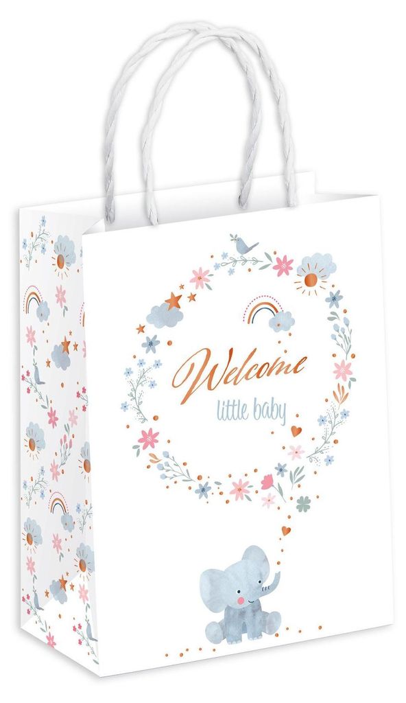Geschenktüte "Welcome Little Baby" | B 18 x T 9 x H 23 cm Produktbild 