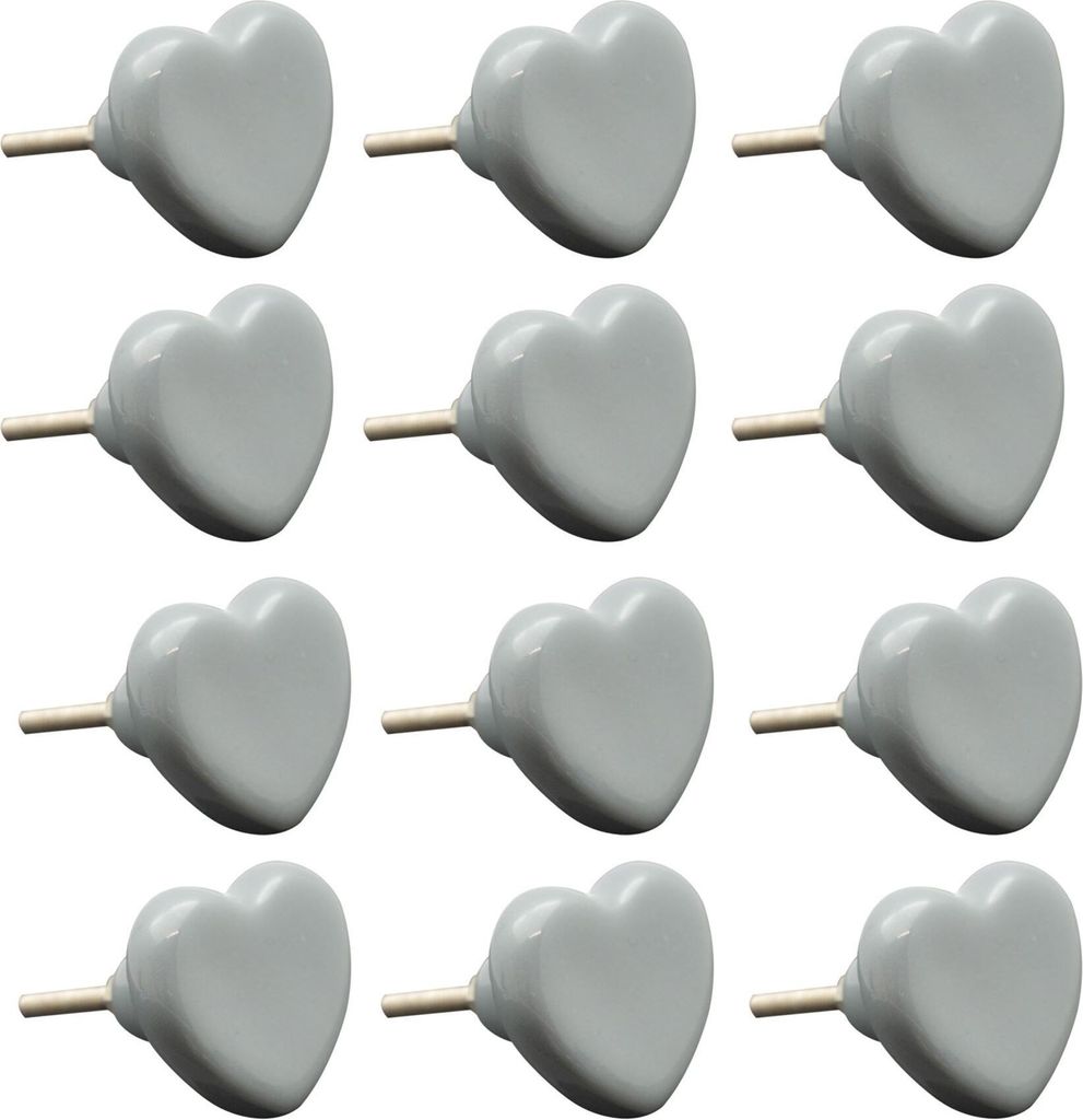 Nicola Spring Keramik-Möbelknöpfe – Graues Herz – 12er-Pack
