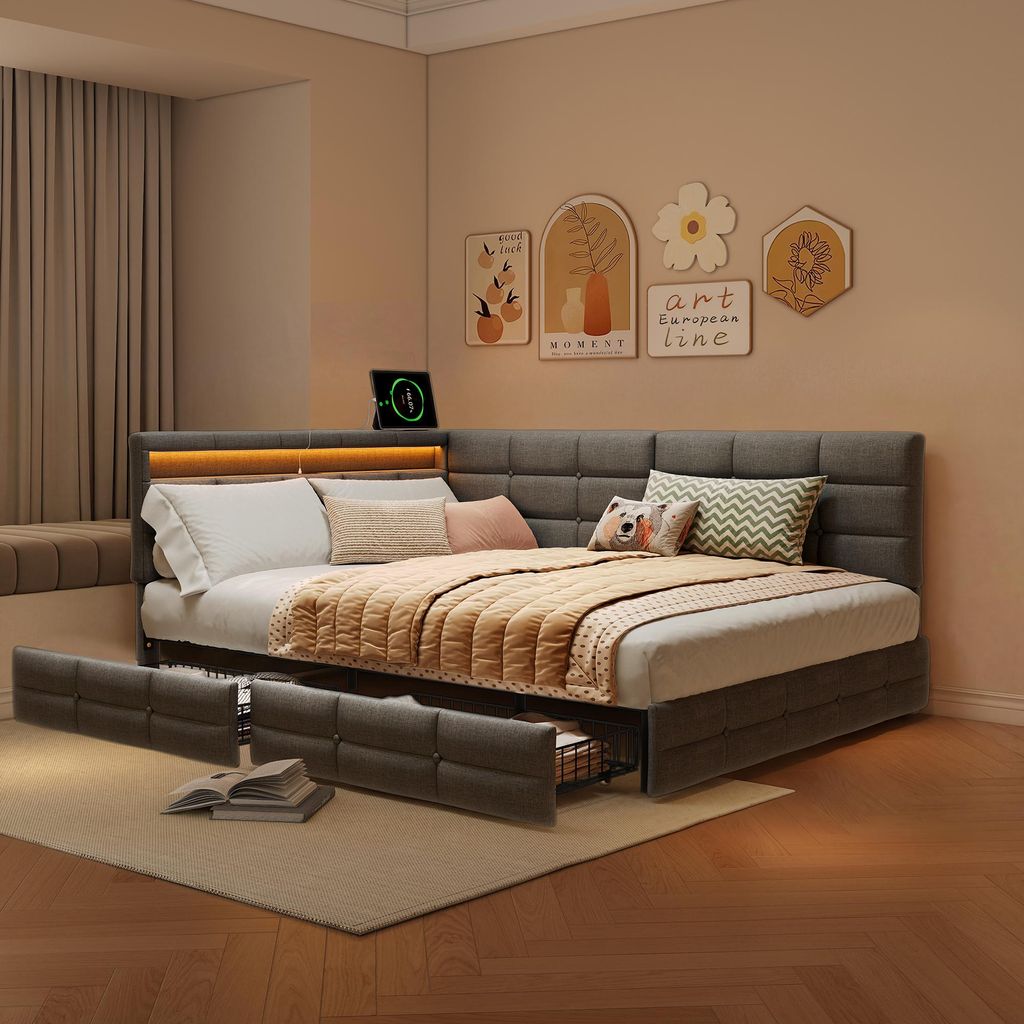 UnboxG Jugendbett 140x200cm mit USB & Typ-C, Kinderbett Produktbild 