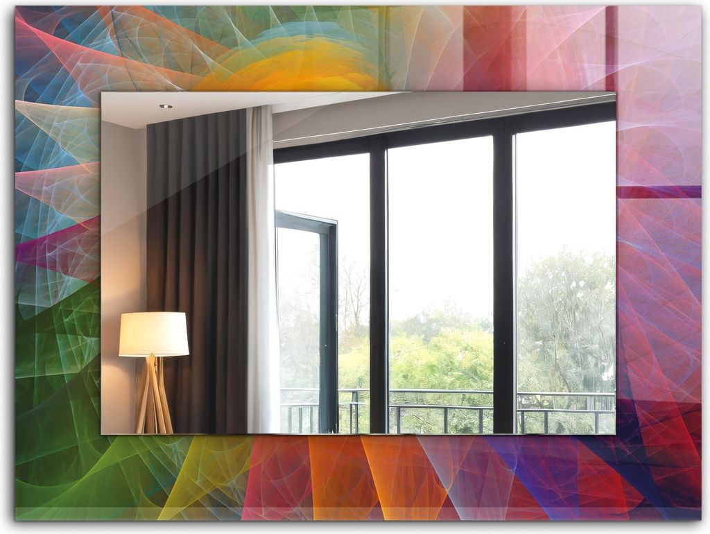 Dekorativer Wandspiegel - Bedruckter Spiegel - Motiv - 80x60 cm - Bunte Abstrakte Spirale
