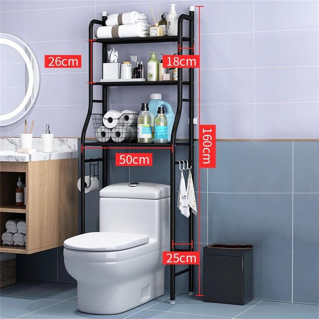 Badezimmer 3 Tiers Regal große Kapazität gute Stabilität Platz sparen Metall Boden Rack für Küche Toilette Waschmaschine Schwarz