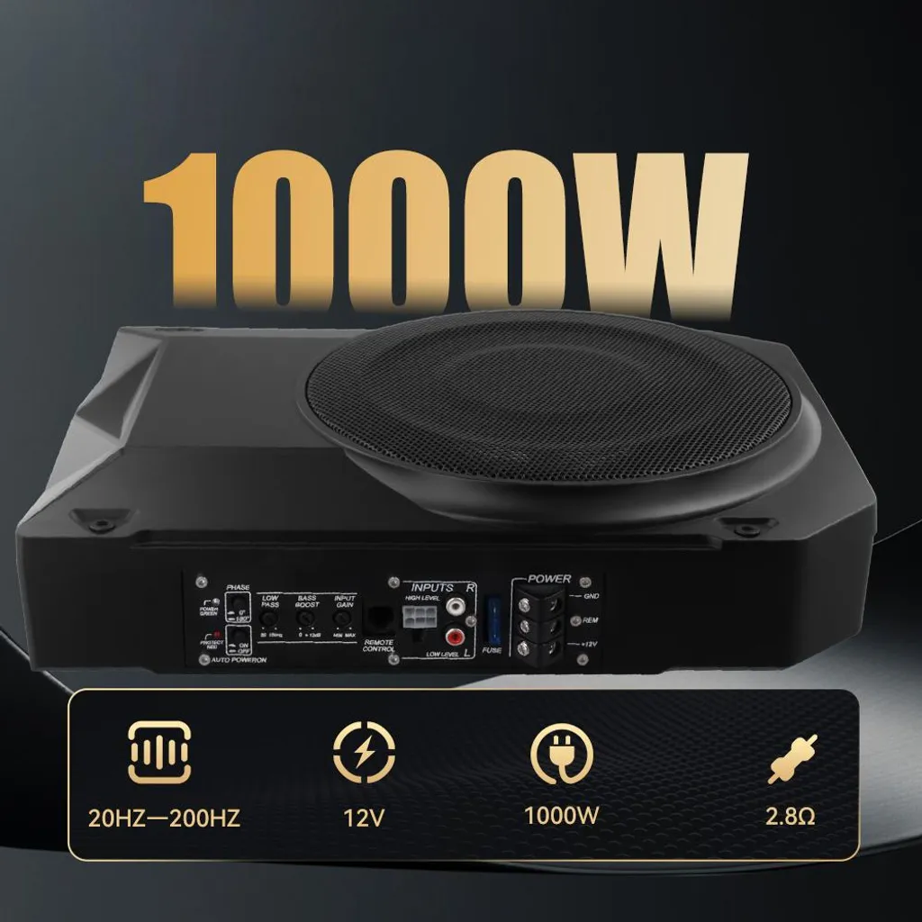 Caisson de basse actif plat 1000W 12V, subwoofer de voiture compact