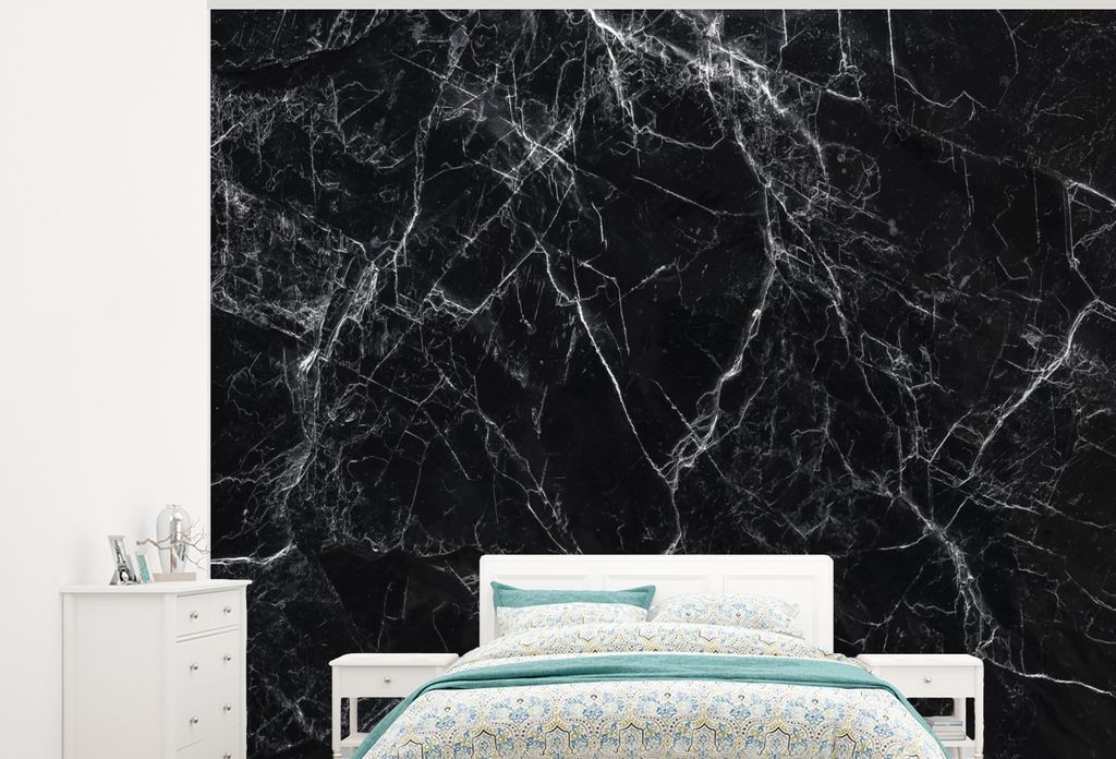 MuchoWow Fototapete für Wohnzimmer oder Schlafzimmer Wandtapete Vinyl Motivtapete Marmor - Stein - Linie - Marmoroptik - Schwarz - Luxus - 375x3...