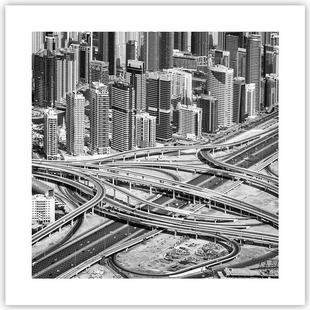 Poster - Poster ohne Rahmen - Stadt Wolkenkratzer Autobahn - 40x40 cm - Wand Bild - Wanddeko - Wandbilder - Kunstposter - Wandposter - Bilder - Kun...
