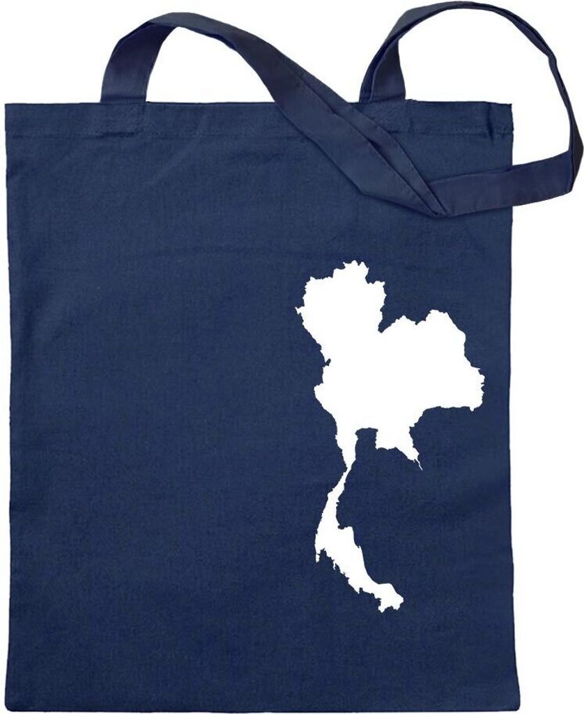 Kiwistar - Baumwolltasche - dunkelblau - Thailand Umriss Kontur - Tragetasche Stoffbeutel Umhängetasche langer Henkel