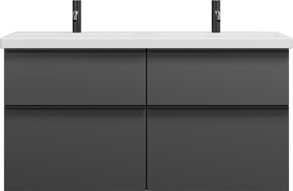 burgbad Eqio Keramik-Doppelwaschtisch inklusive Waschtischunterschrank mit 4 Schubladen, Breite 1230mm, SEYT123F6584C0001G0252
