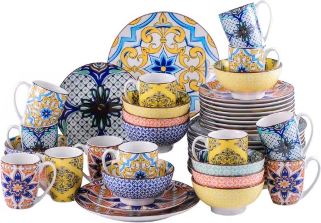 Serenico Serviesset Azzuro – 48-teilig – 12 Personen – Mosaik – Essteller – Tafelservice – Tiefe Teller – Frühstücksteller – Serv...
