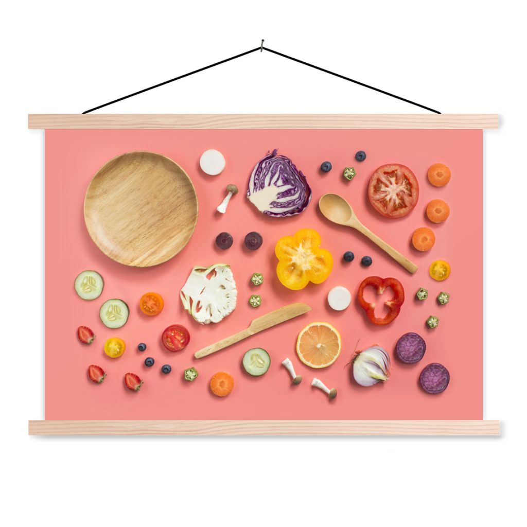 MuchoWow Textilposter Lebensmittel - Küche - Gemüse 60x40 cm mit holzfarbenen Rahmen - Bilder