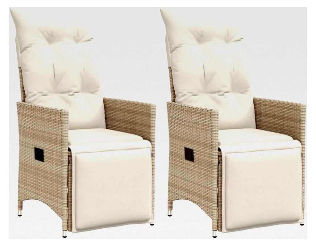 Gartensessel mit Kissen 2 Stück, verstellbar, beige, Poly Rattan
