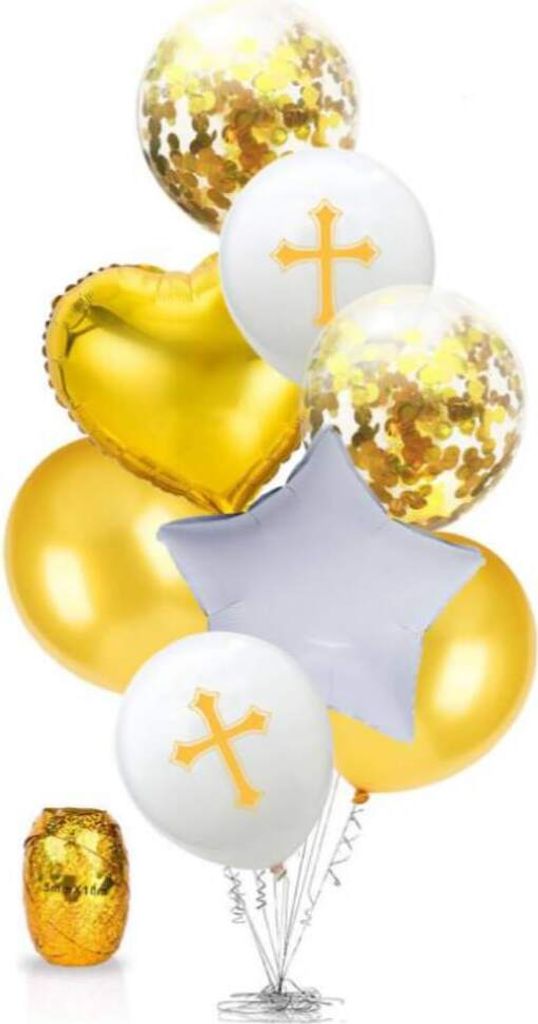 Oblique Unique Kreuz Konfetti Folien Luftballon Set 8 Stk. Taufe Kommunion Konfirmation Geburtstag