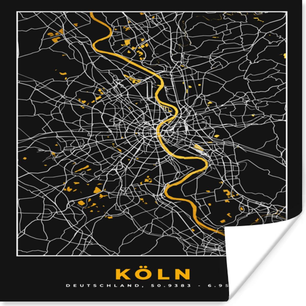 MuchoWow Poster Köln - Gold - Karte - Deutschland 100x100 cm - Babyzimmer