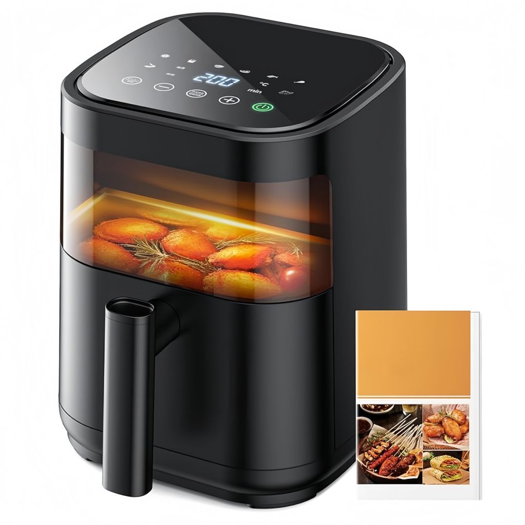 1200W Luftfritteuse, 4.5l Heißluftfritteuse, 8 voreingestellte Kochmodi, Kompaktfriteusen mit sichtbarem Fenster, duales Heizsystem,180–400 °F,...