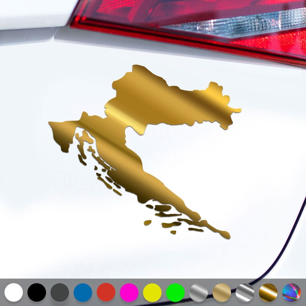 PantherPixel Kroatien Aufkleber Karte Umriss Croatia Hrvatska Sticker Auto Geschenkidee Farbe Chrom-Gold