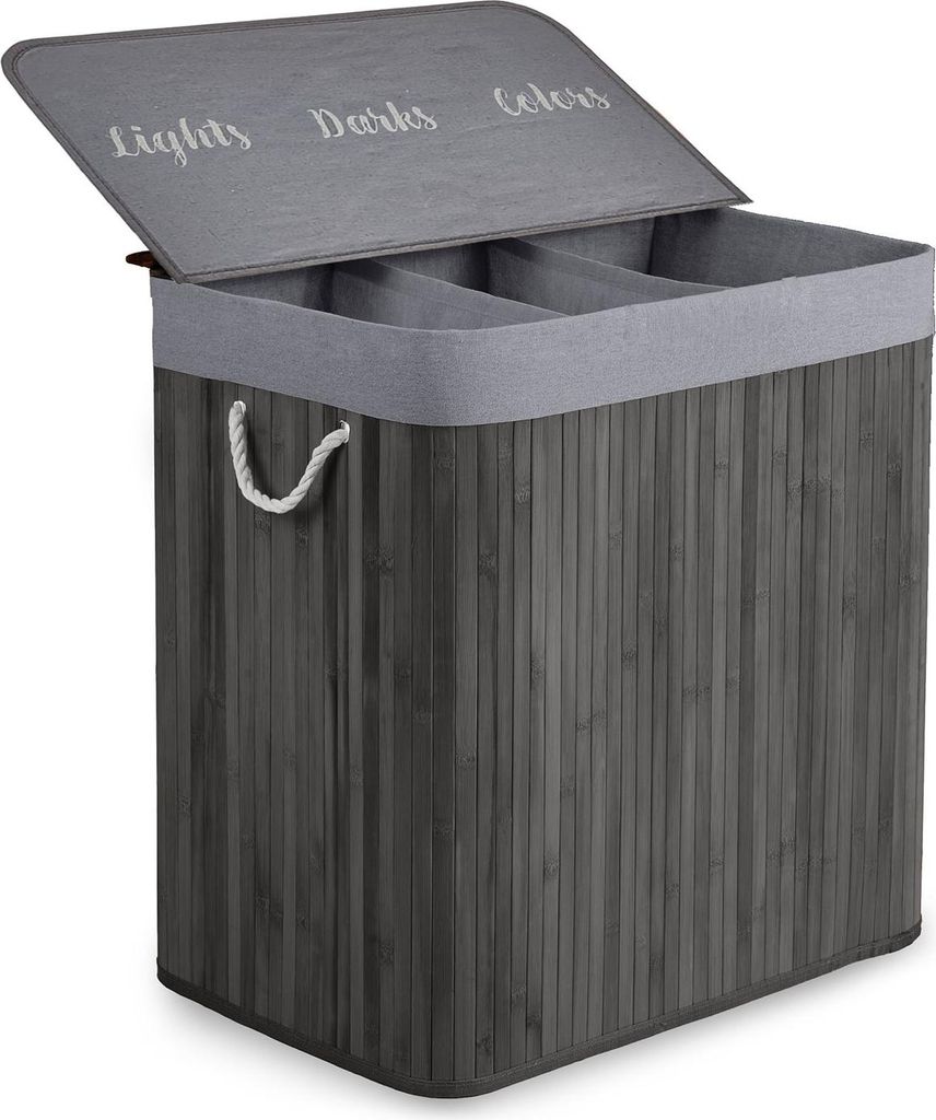 Bambusowy kosz na pranie bieliznę z pokrywą 150 l Massido