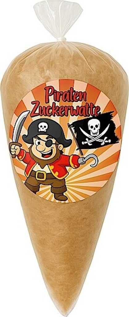 Piraten Zuckerwatte im Spitzbeutel – braun, 70g – Süßigkeit für Kindergeburtstag, Party oder Mitgebsel