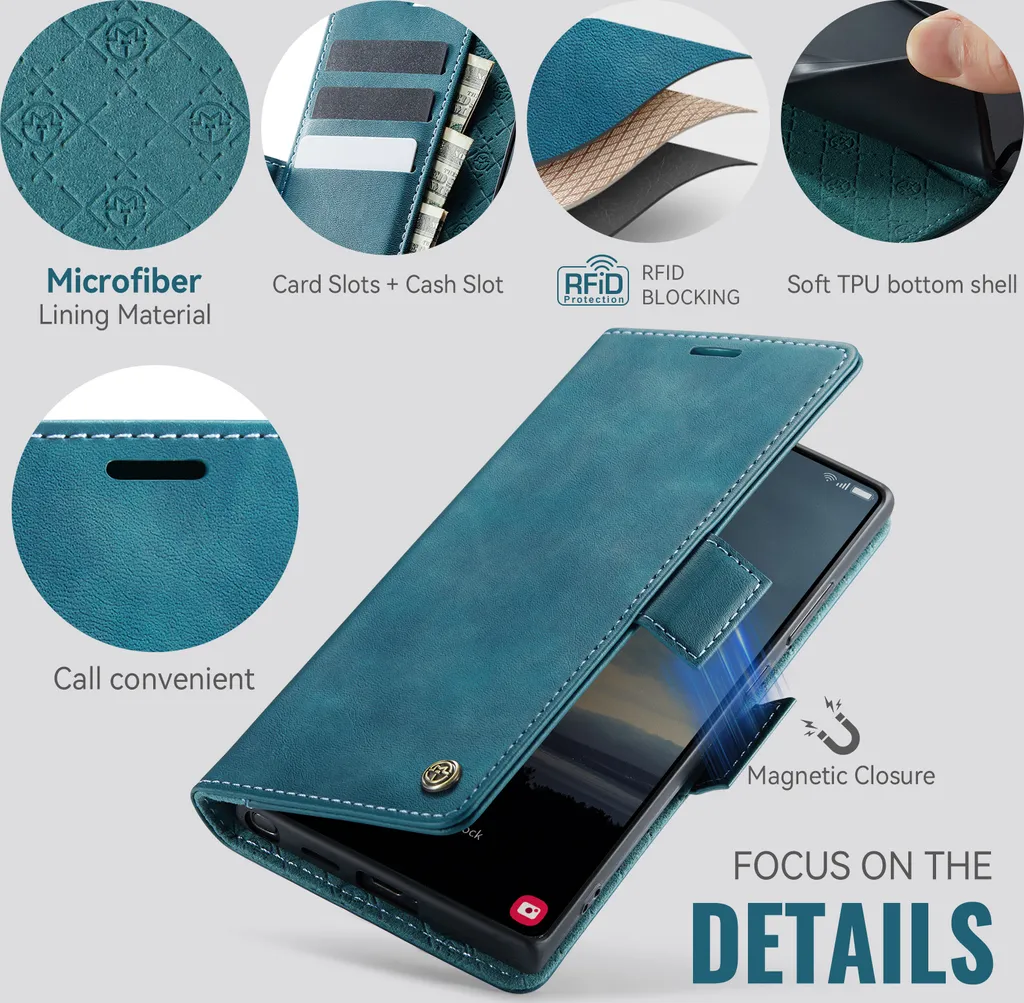 Custodia Portafoglio Per Samsung Galaxy S25 Ultra – Pelle PU Con Blocco RFID, 3 Slot Carte E Tasca, Supporto A Cavalletto E Chiusura Magnetica
