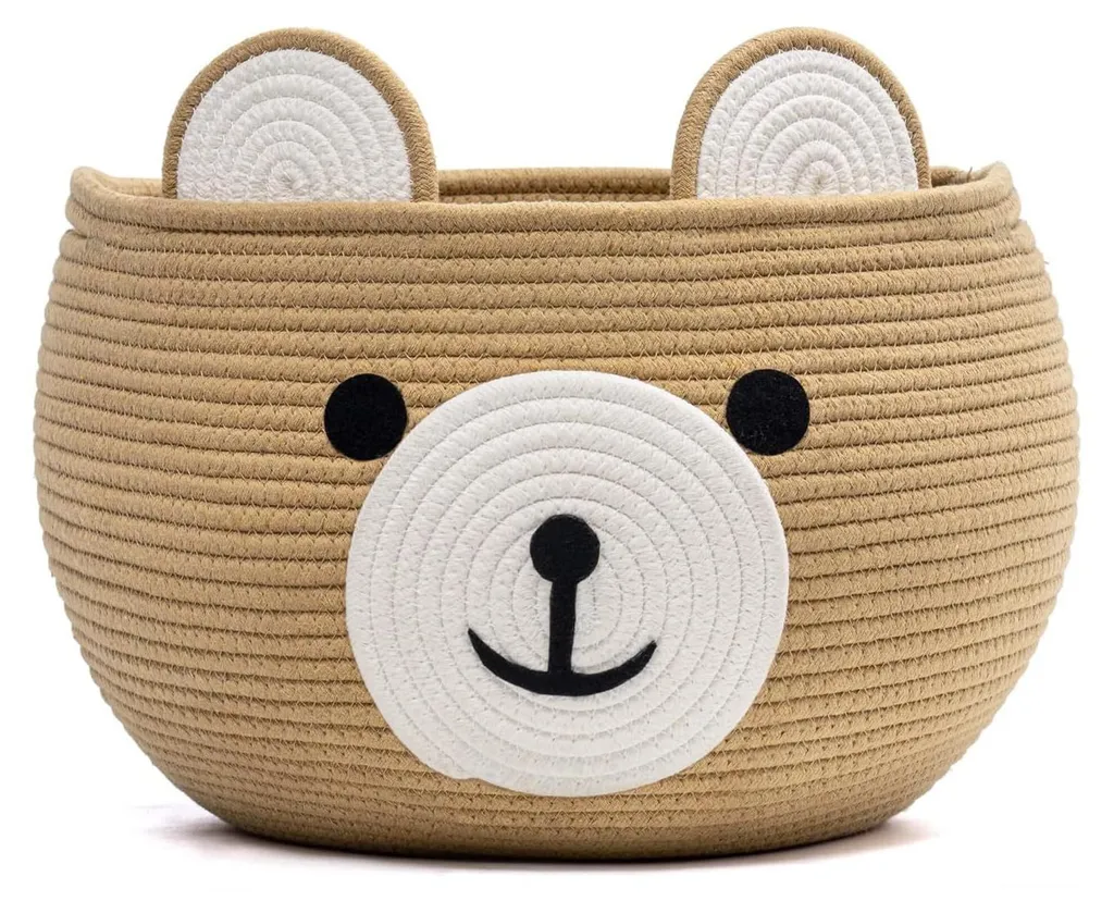 Panier de rangement ours en coton tressé avec poignées pour bébé