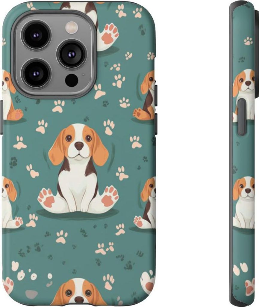 Verspielte Beagle-Motive mit Pfotenabdrücken – Hülle Kompatibel mit iPhone 14 Pro
